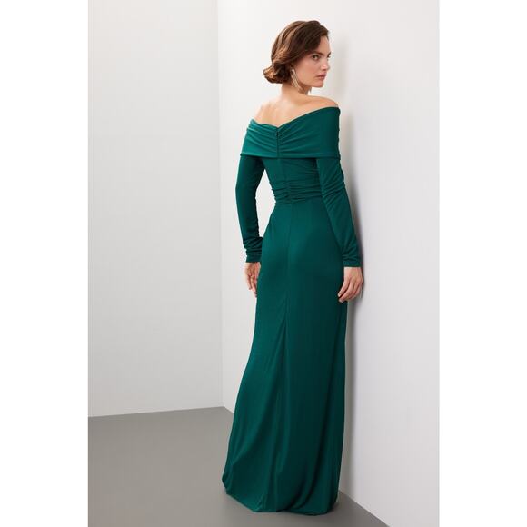Zac Posen Emerald Green Off Shoulder Cocktail Maxi Formal Gown 10 - Picture 3 of 16